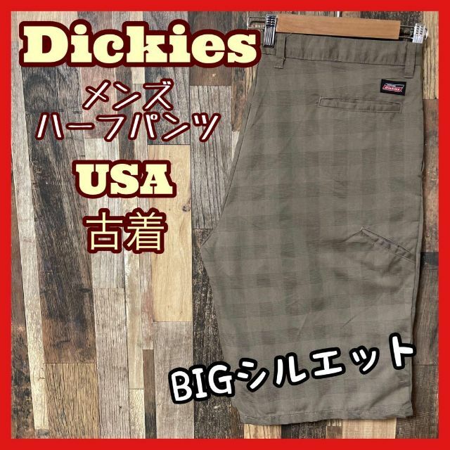 ディッキーズ メンズ ロゴ チェック グレー 38 2XL ハーフ パンツ