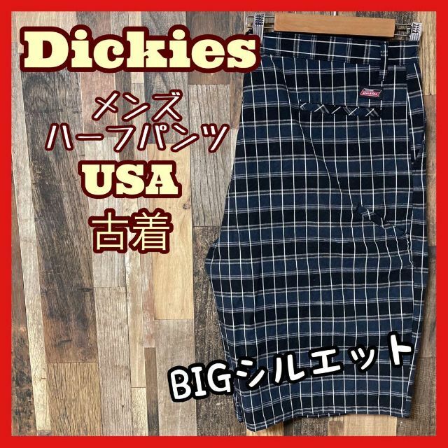 ディッキーズ メンズ チェック ネイビー 3XL 44 ハーフ パンツ