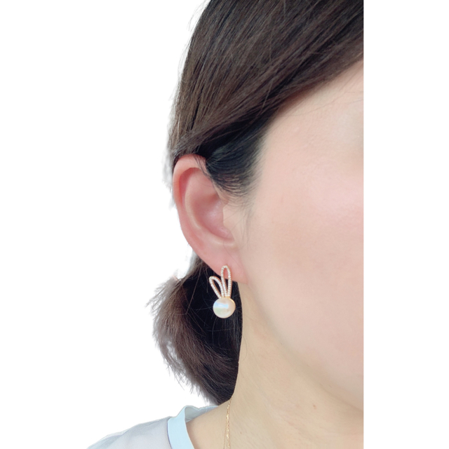新品☆淡水パールのキラキラうさ耳ピアス うさぎピアス 天然真珠 | www