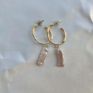 【お値下げ】フープピアス 淡水パール アシンメトリー(ピアス)