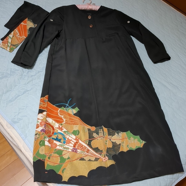 黒留袖リメイク ロングワンピース m〜LL 大きいサイズ