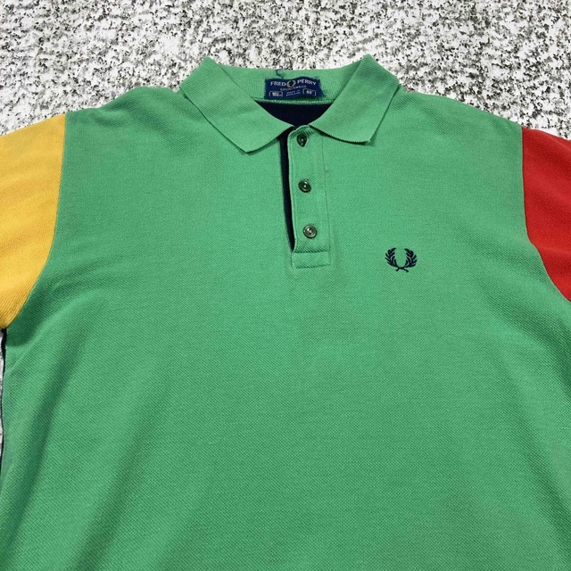【90sイングランド製】フレッドペリー　刺繍ロゴ　マルチカラー半袖ポロシャツ