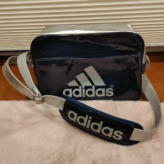 80s adidas エナメル　バッグ　ネイビー