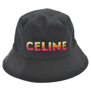 セリーヌ(celine)のCELINE セリーヌ 22AW Embroidered Bucket Hat Cotton Gabardine エンブロイダリー グラデーション スパンコール ロゴバケットハット 帽子 ブラック 2AUO1968P(ハット)