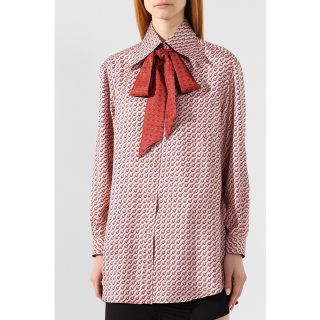Gucci - グッチ ホースビット リボン タイ シルク 総柄シャツ ブラウス