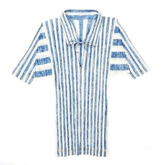 90s PLEATS PLEASEイッセイミヤケ ストライプ柄 スキッパーシャツ