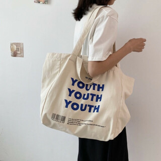 youth 英字 ロゴ トートバッグ マチあり 韓国ファッション(トートバッグ)