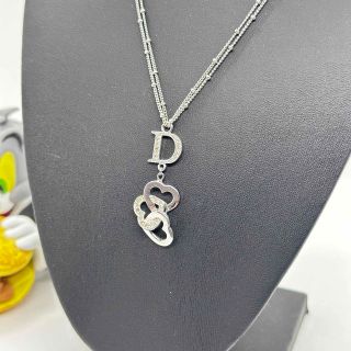 Dior 2連ネックレス シルバー Dロゴ ハート 可愛い キラキラ-