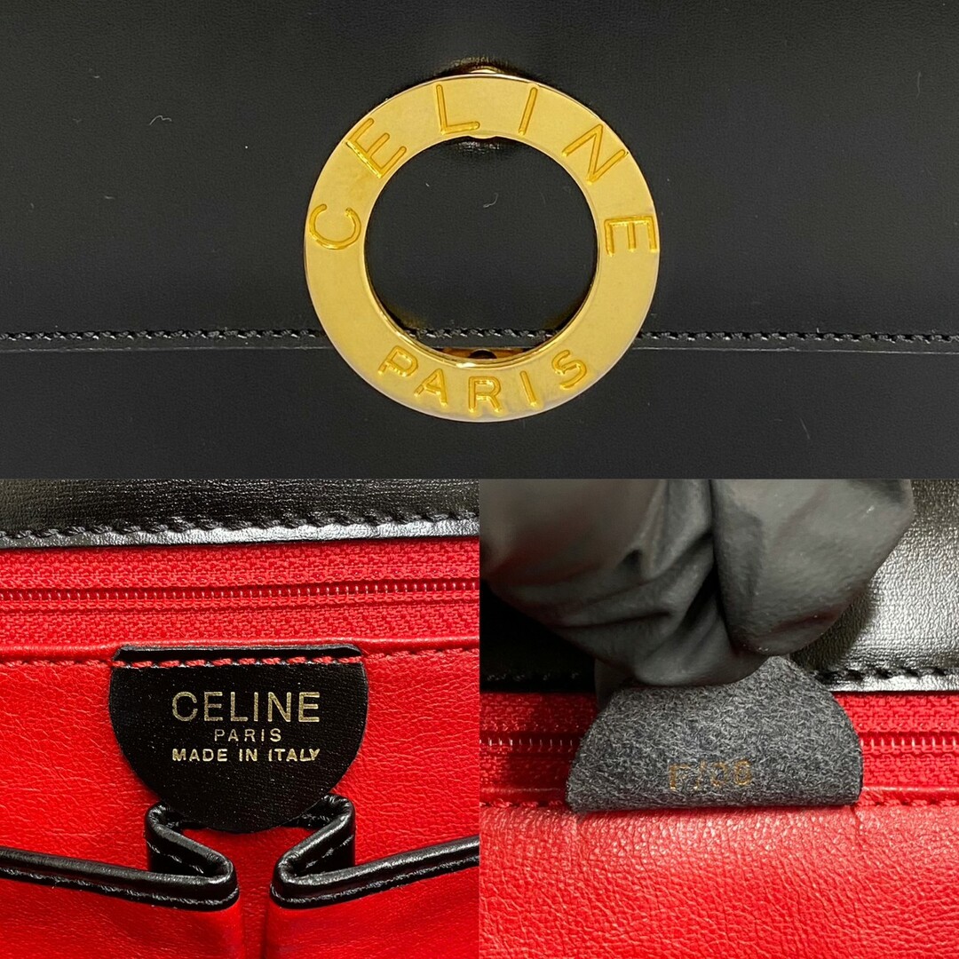 極美品✨CELINE セリーヌ ハンドバッグ サークル金具 ブラック レザー