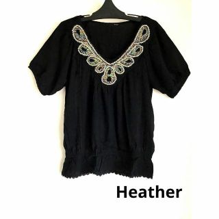 ヘザー(heather)のHeather　ヘザー　◆チュニック　黒　エスニック　個性的　(Tシャツ(半袖/袖なし))