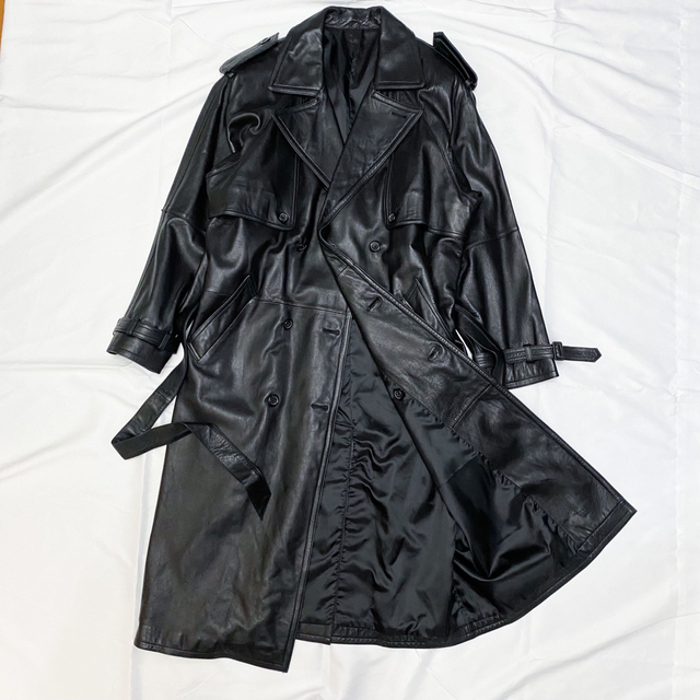 vintage real leather long trench coatのサムネイル