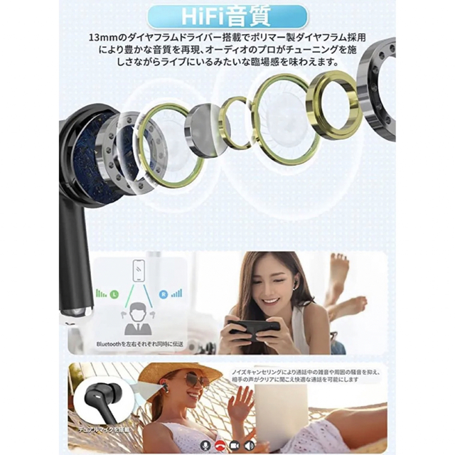✨️Bluetoothイヤホン✨️2023新型Bluetooth5.3ワイヤレス スマホ/家電/カメラのオーディオ機器(ヘッドフォン/イヤフォン)の商品写真
