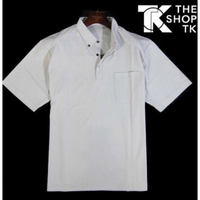 【THE SHOP TK/タケオキクチ】ボタンダウン半袖ポロシャツ・グレー系XL