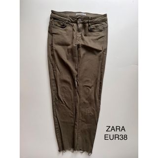 ザラ(ZARA)のZARA♡クロップ丈ストレッチデニム♡カーキ♡EUR38(デニム/ジーンズ)