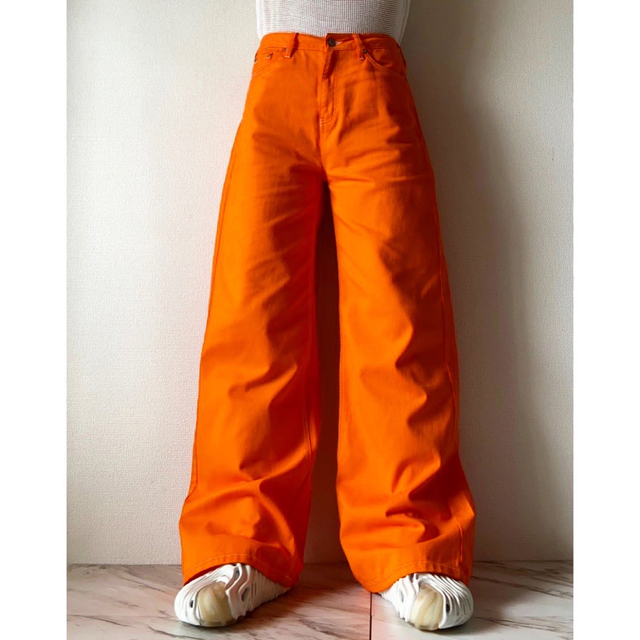 メンズ珍品 00s Y2K Dickies ヴィヴィットオレンジ ワイドフレアパンツ