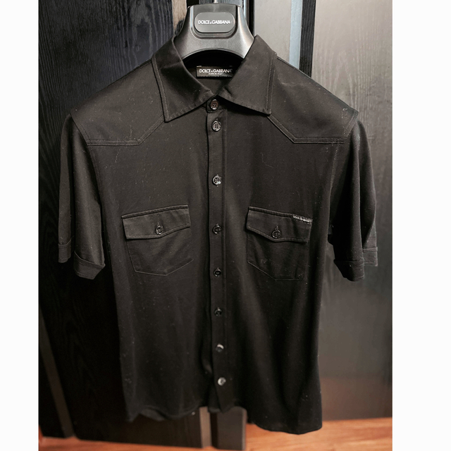 ドルチェ＆ガッバーナD&Gシャツ半袖44Sブラック黒ストレッチTロゴ6ミリタリー