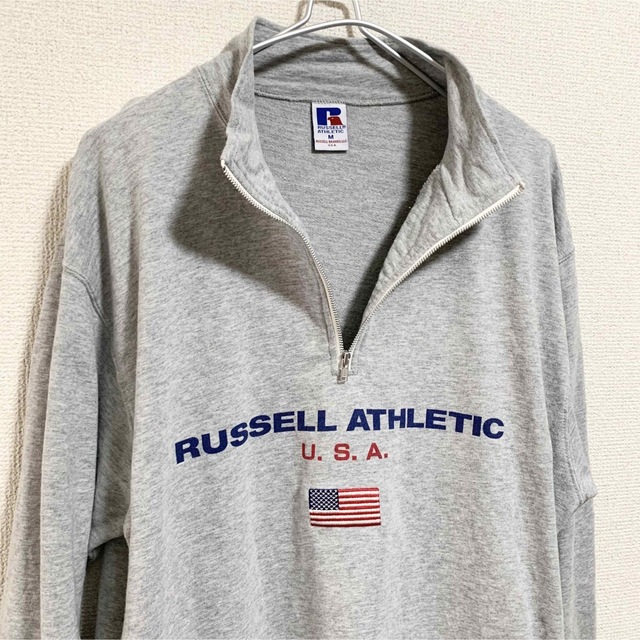 Russell Athletic(ラッセルアスレティック)のラッセルアスレティック ハーフジップスウェット メンズM グレー USA 星条旗 メンズのトップス(スウェット)の商品写真