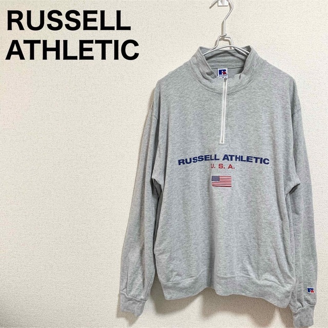 Russell Athletic(ラッセルアスレティック)のラッセルアスレティック ハーフジップスウェット メンズM グレー USA 星条旗 メンズのトップス(スウェット)の商品写真