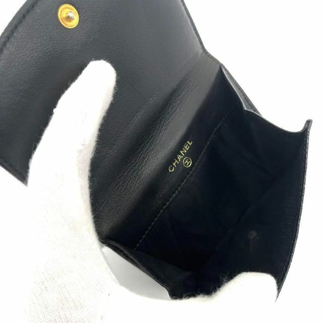 美品 シャネル wホック キャビアスキン ブラック 折財布 ココマーク s5