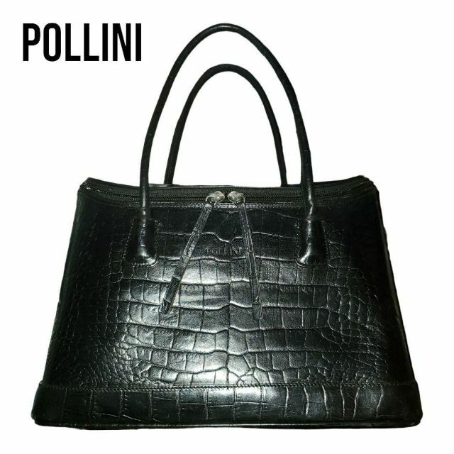 POLLINI クロコ型押しバッグ　黒　【used品】POLLINI