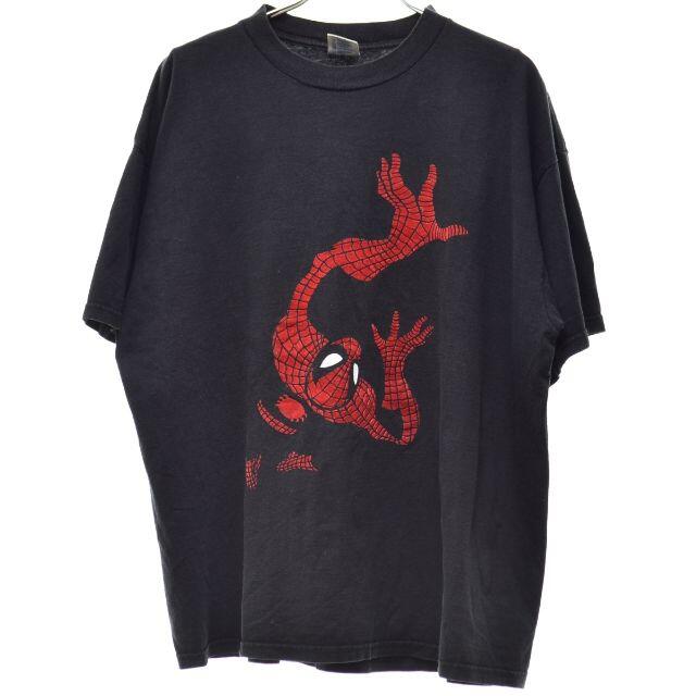 ブラック系コンディション【VINTAGE】90s SPIDERMAN スパイダーマン フロッキーTシャツ
