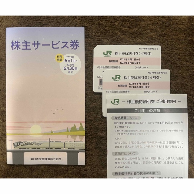 JR東日本株主優待割引券（4割引）2枚　＋　JR東日本株主サービス券　2冊