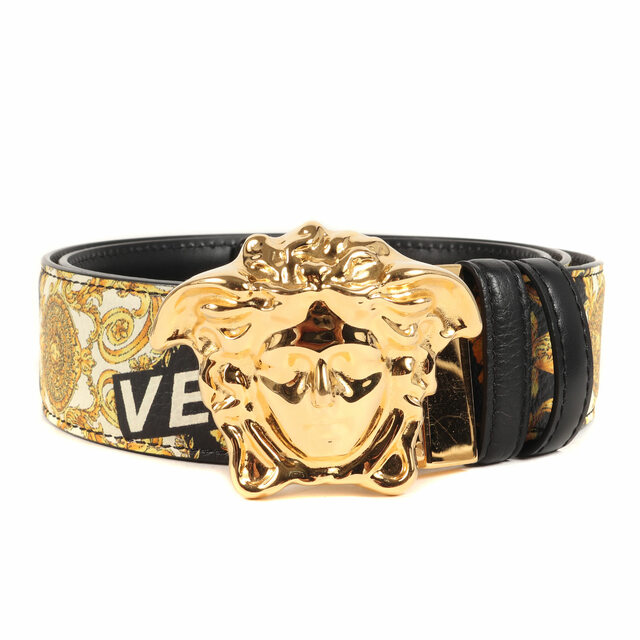 極美品 VERSACE ラ・メデューサレザーベルト ゴールドバックル 95/38