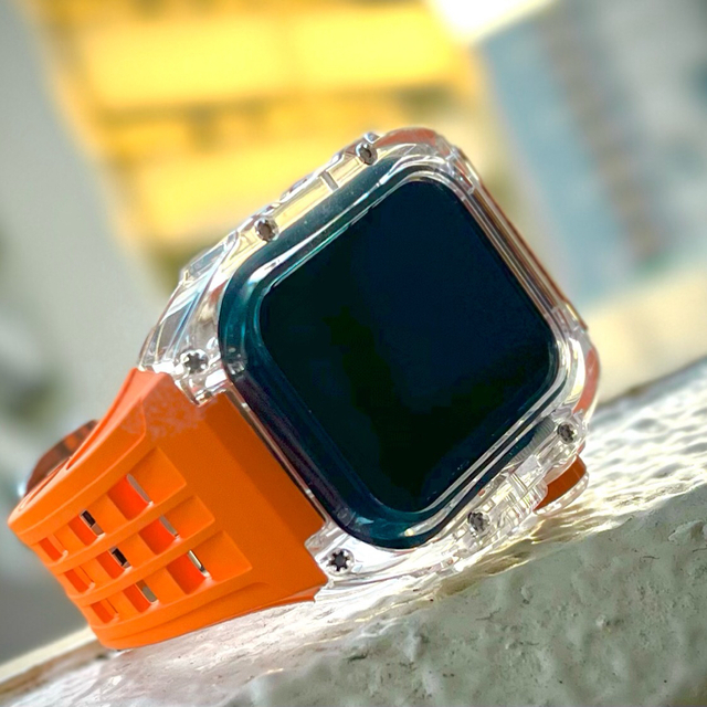 Apple Watch オレンジ　ヴァイトンラバーバンド　ケース　カバー