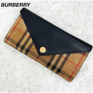 バーバリー(BURBERRY)の美品✨バーバリー　長財布　フラップ　 ヴィンテージ　ノバチェック　金ボタン(財布)