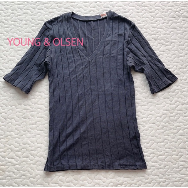 YOUNG&OLSEN(ヤングアンドオルセン)のYoung & Olsen ヤングアンドオルセン リブＶネックTシャツ レディースのトップス(Tシャツ(半袖/袖なし))の商品写真