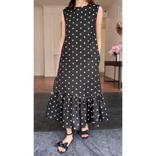 バースデーバッシュ(BIRTHDAY BASH)の新品タグ付Birthdaybash PEPLUM LINEN DRESS DOT(ロングワンピース/マキシワンピース)