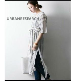 アーバンリサーチ(URBAN RESEARCH)のアーバンリサーチストライプチュニックワンピース（赤ストライプ）(ロングワンピース/マキシワンピース)