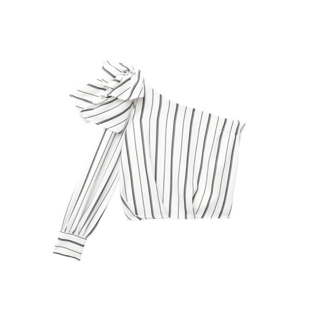 ショルダーリボンストライプワンショルダーブラウスシャツ/ブラウス(半袖/袖なし)