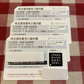スターフライヤー　株主優待券3枚　2023年11月30日まで(その他)