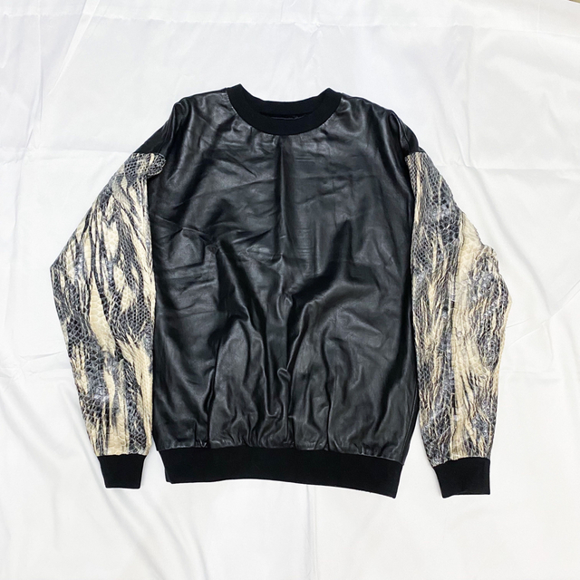 vintage switching real leather sweat