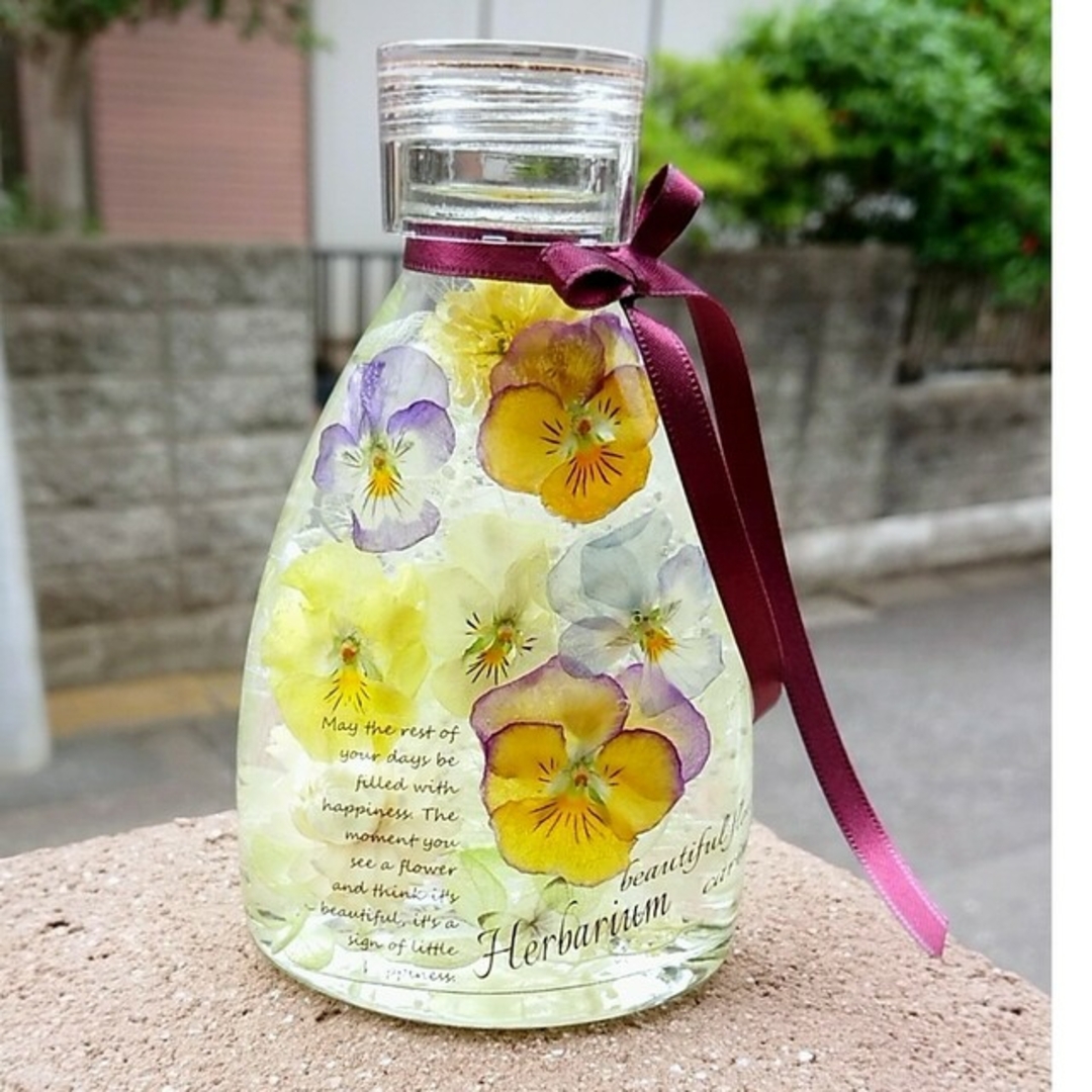ハーバリウム ナチュラル系 【summer flowers ウイスキーボトル】