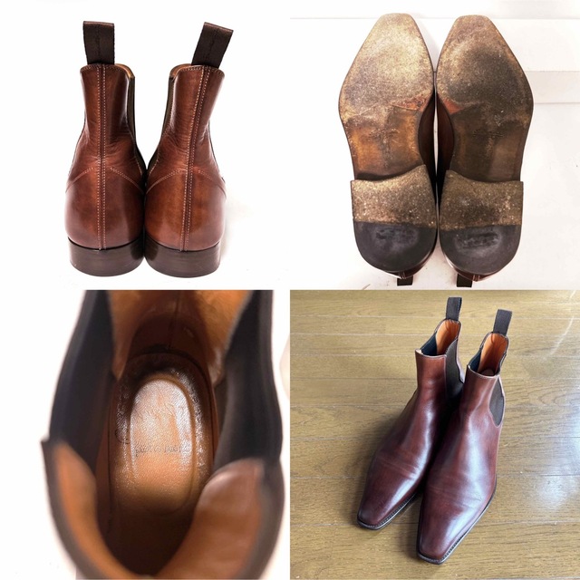 126.SANTONI サイドゴアブーツ パティーヌ ブラウン UK6