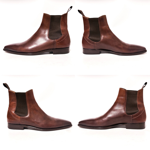 126.SANTONI サイドゴアブーツ パティーヌ ブラウン UK6