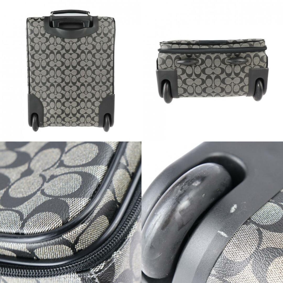 ※安部様専用 COACH コーチ ヘリテージ シグネチャー ストライプ ホイール アロング キャリーバッグ F77280 PVC レザー ブラック  グレー スーツケース キャスター付き 旅行鞄 2輪 【本物保証】, 【本物保証】