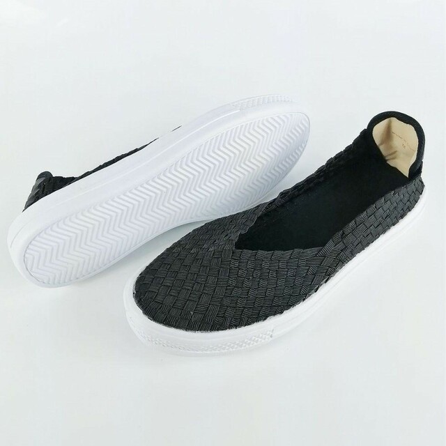 新品 L size ブラック超軽量 素足でも履けるゴム編み込みスニーカー レディースの靴/シューズ(スニーカー)の商品写真