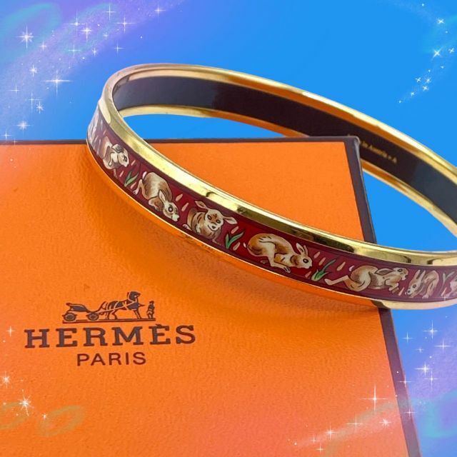 Hermes   《美品》 エルメス エマイユPM うさぎ柄 ラビット バングル