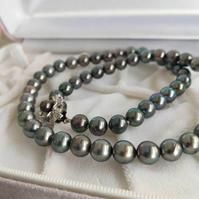 美品 ブラックパールネックレス あこや真珠 本真珠 6.5mm silver