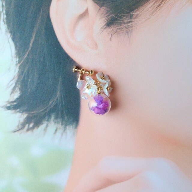 No.777【10ペア】薄桃紫色 花 フラワー ハンドメイド ピアス イヤリング-