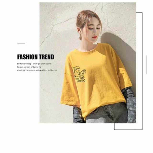 【XL】イエロー　オーバーサイズ　ビックTシャツ インポート 人気 韓国 レディースのトップス(Tシャツ(半袖/袖なし))の商品写真