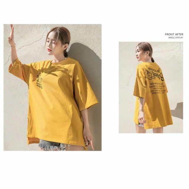 【XL】イエロー　オーバーサイズ　ビックTシャツ インポート 人気 韓国 レディースのトップス(Tシャツ(半袖/袖なし))の商品写真