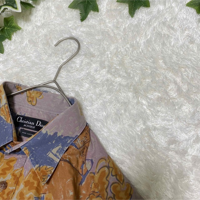 Dior 柄シャツ 総柄 古着 レトロ マルチ 奇抜 バイカラー 模様 デザイン