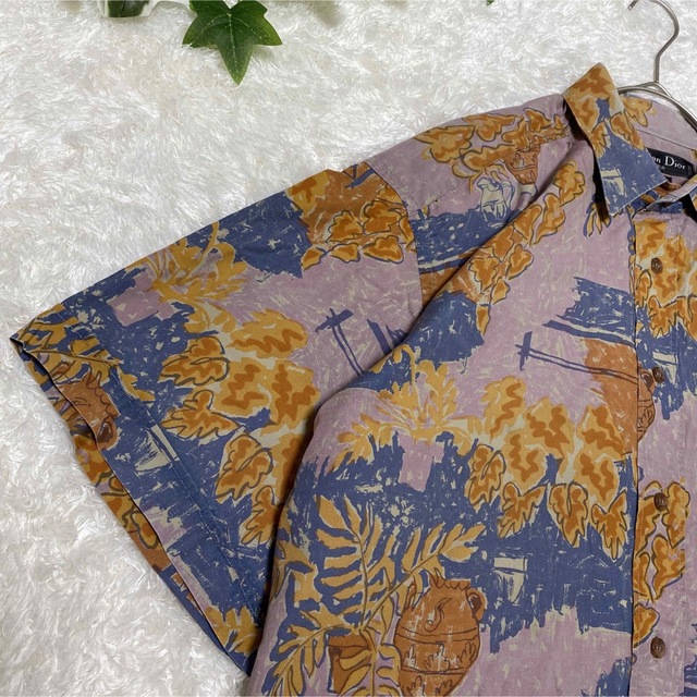 Dior 柄シャツ 総柄 古着 レトロ マルチ 奇抜 バイカラー 模様 デザイン