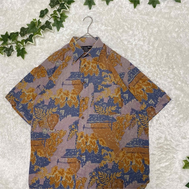 Dior 柄シャツ 総柄 古着 レトロ マルチ 奇抜 バイカラー 模様 デザイン