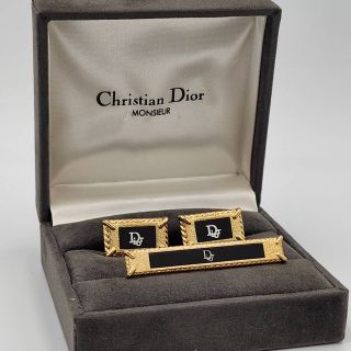 【美品】Dior　ディオール　カフス・タイピンセット　ゴールド　ボーダー　ロゴ