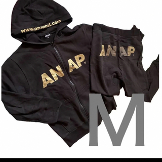 アナップ(ANAP)のANAP ロゴ パーカー スウェット パンツ 上下 セットアップ 黒金 M(パーカー)